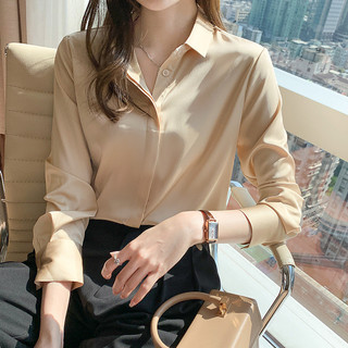 Áo sơ mi dài tay satin acetate cao cấp cho nữ, thiết kế mùa xuân, phong cách trưởng thành độc đáo,