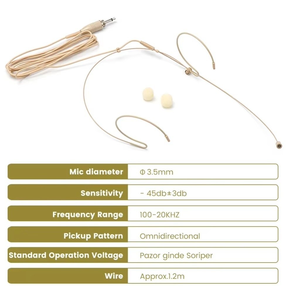 Mic tai nghe NOTE1, Micrô đeo đầu màu be không dây, Bộ khuếch đại móc tai đôi 3,5mm 3 chân di động Phụ kiện micrô loa bằng giọng nói