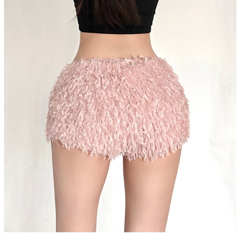 Cutenew Quần Short Ngắn Phong Cách Ngọt Ngào Lông Tơ Thấp Tầng Thể Hiện Chân, Đa Năng, Eo Xác Định, Thường Ngày