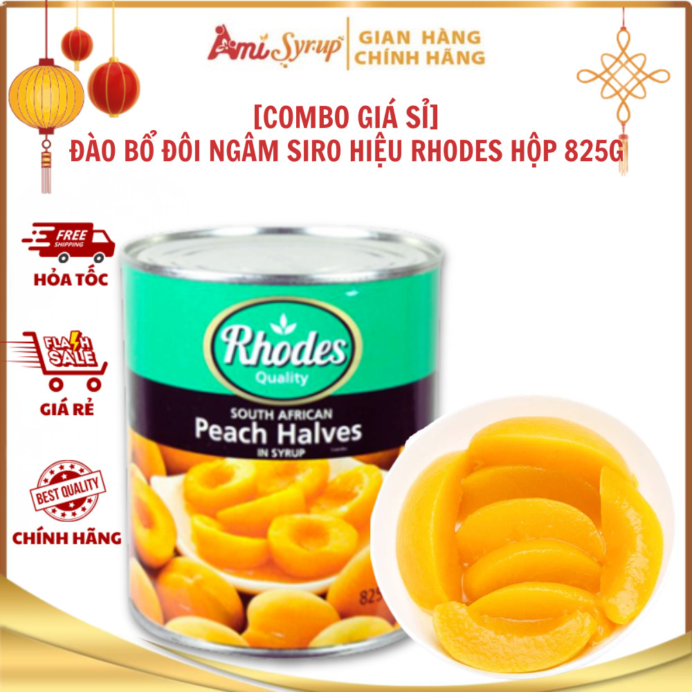 Đào Bổ Đôi Ngâm Siro Hiệu Rhodes Hộp 825g Topping Thơm Ngon Giòn Cho Pha Chế Trà Đào, Decor Bánh