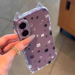 Ốp lưng IPhone 17 16 15 14 13 12 11 Pro Max XRXSMax 78 Plus Dễ thương đen trắng mèo tai mèo trường hợp điện thoại