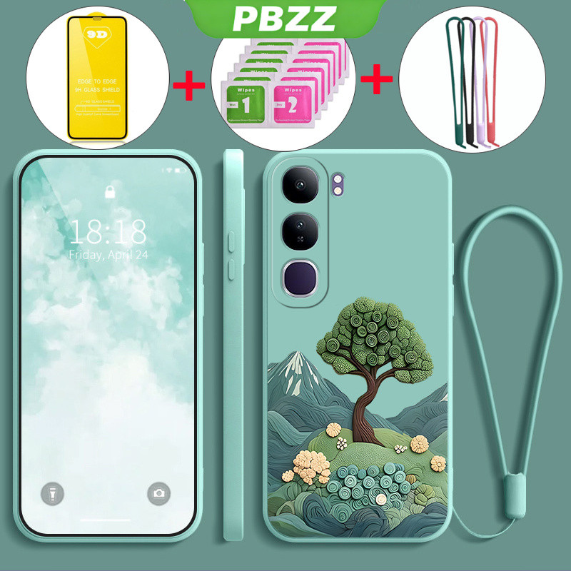 Với ốp kính cường lực cho vivo v40 lite vivo Y19S 4G VIVO y29s y04 Y29 4g, vỏ điện thoại mềm silicone lỏng chống sốc thiết kế mới thẩm mỹ Manga Cây Cây YTMLS01