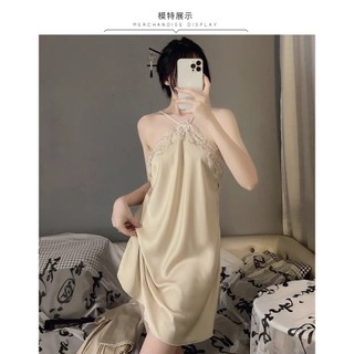 Bộ đồ ngủ lụa băng gợi cảm dành cho nữ, bộ áo choàng lụa mỏng tay dài mùa hè, váy ngủ ren Pháp thuần khiết gợi cảm.