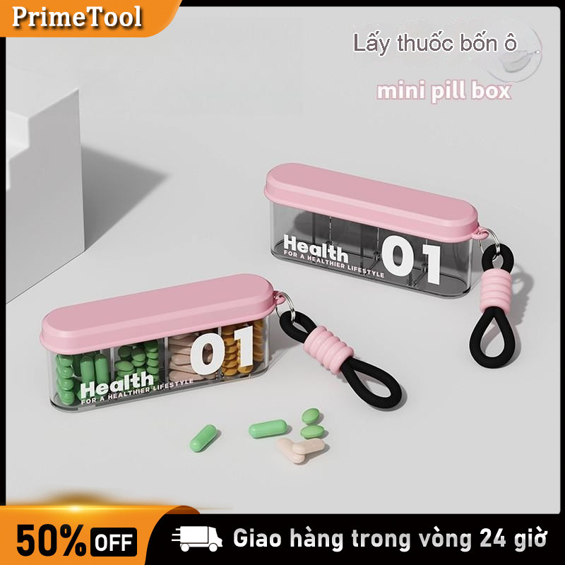 Hộp tổ chức thuốc thông minh 4 ngăn du lịch Hộp thuốc mini،Di động / Mang theo bên mình، Kín، Phân loại thuốc rõ ràng