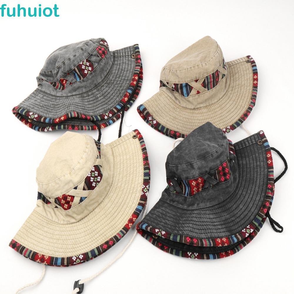 FUHUIOT Mũ Cao Bồi Phương Tây, Mũ Vành Rộng Thoáng Khí Vintage, Ngoài Trời Quốc Gia Gió Sunhat Chống Nắng Nam Leo Núi Mũ Unisex