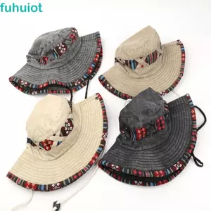 FUHUIOT Mũ Cao Bồi Phương Tây, Mũ Vành Rộng Thoáng Khí Vintage, Ngoài Trời Quốc Gia Gió Sunhat Chống Nắng Nam Leo Núi Mũ Unisex