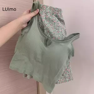 LUImo Hoa Co Giãn Eo Pyjama Vest Có Đệm Ngực Pyjama Quần Nhà Quần Mùa Hè Bộ Dành Cho Nữ SBS