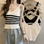 LUImo Áo Vest Dệt Kim Sọc Trắng Mùa Hè Cho Nữ Thanh Lịch Không Tay V-ne Ngắn Áo Thời Trang Ngày Lễ Quần Áo SBS