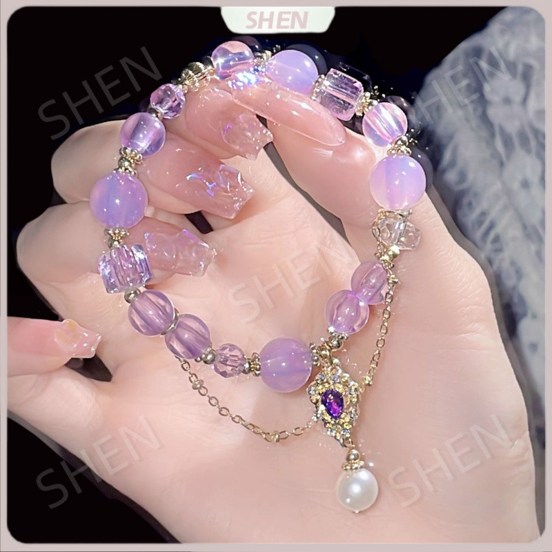 Hui Bạn Gái Tặng Wisteria Vòng Tay Hoa Cảm Giác Tinh Tế Vòng Tay Cổ Tích Thạch Anh Tím Vòng Tay Màu Sắc Tương Phản Ánh Sáng Cao Cấp Niche