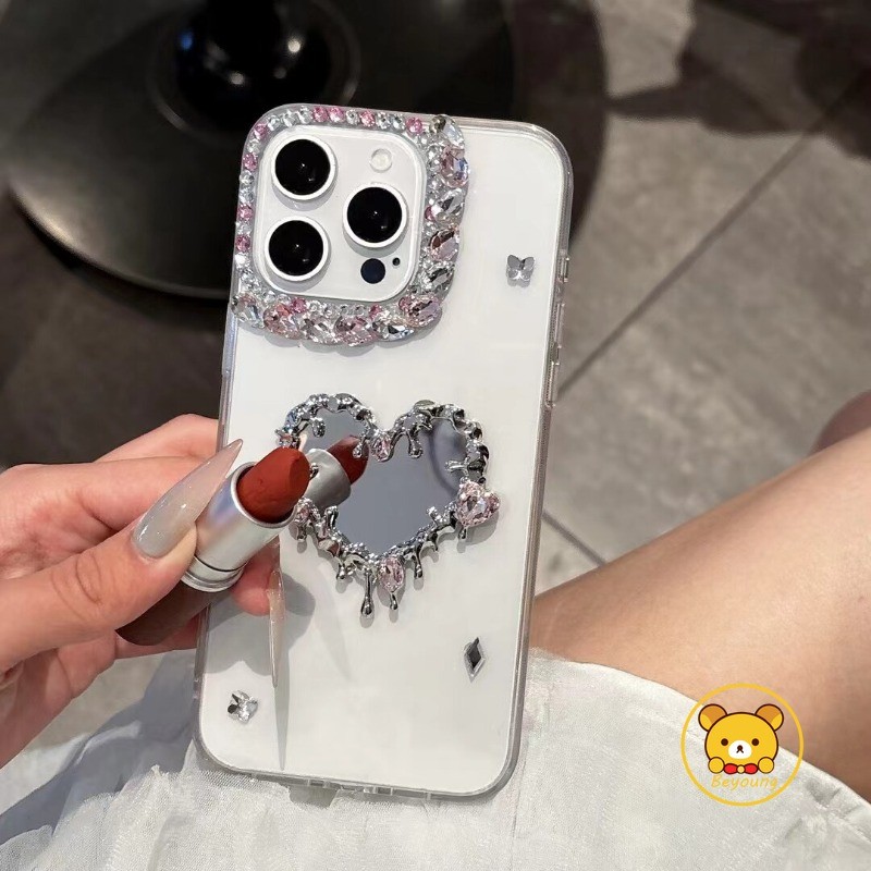 Ốp Gương Hình Trái Tim Cho Realme 9i 9 Pro Plus 8 Pro 8i 8S 7 Pro 8i 8S 7i Global 6 Pro 6S 5S 5i 5 Pro 3i 3 2 Pro 4G 5G Vỏ Kim Cương Dễ Thương Trong Suốt Vỏ Điện Thoại
