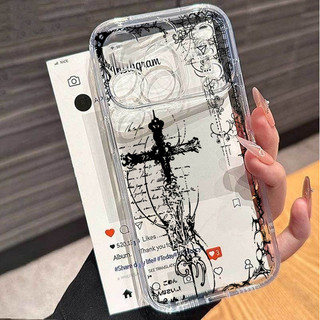 Ốp Điện Thoại Dark Gothic Cross Mark Cho Xiaomi Redmi Note 15 14 13 Pro Plus Note15 Note14 4G 5G Trong Suốt Chống Rơi Retro Bảo Vệ Ống Kính Hàn Quốc Vỏ Siêu Mỏng