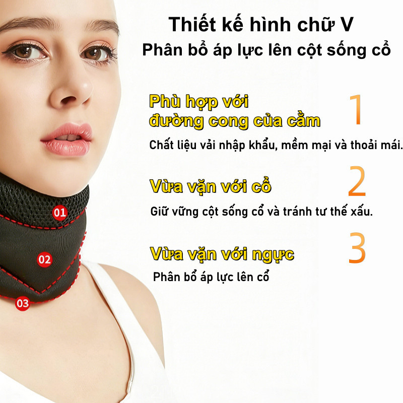 Nẹp cổ 3 lớp công thái học –mút mềm đàn hồi, hỗ trợ giảm cổ rùa, định hình cổ, giảm đau mỏi vai gáy