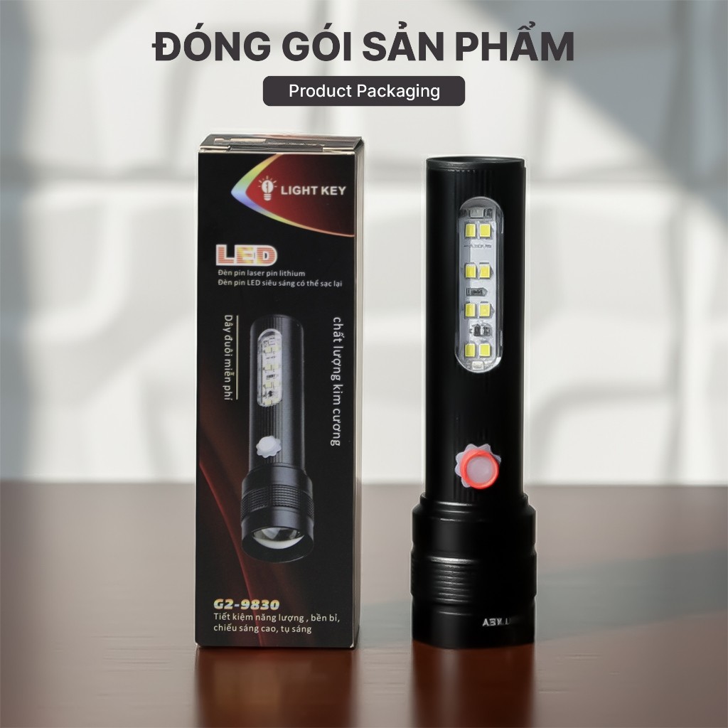 Đèn pin cầm tay mini G2-9830 siêu sáng, đèn pin led thấu kính cầu lồi chip led COB, đèn pin laser
