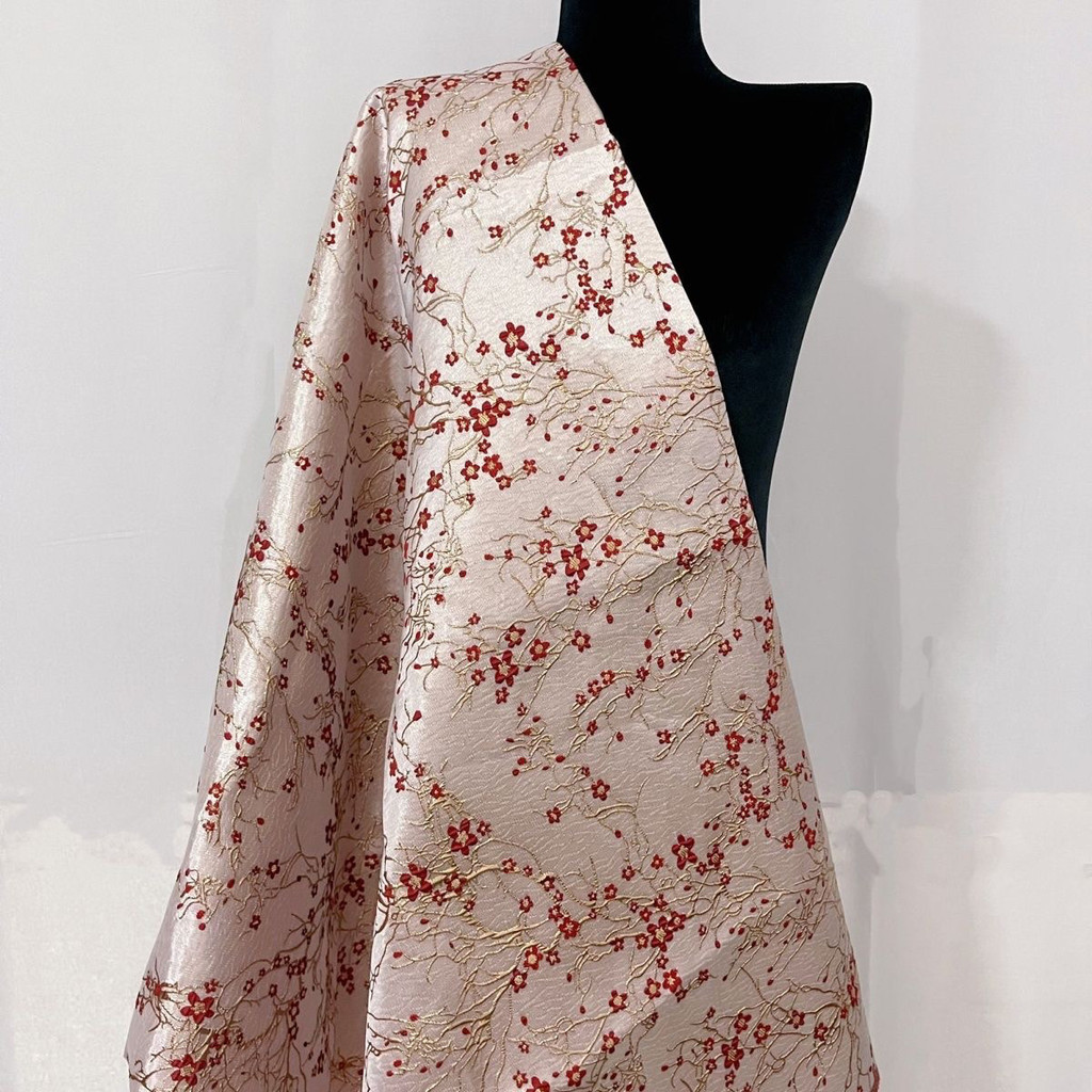 0.5 / 1 Mét Hoa Mận Dập Nổi Vải Jacquard Retro Tutu Váy Vàng Lụa Tự Làm Cứng DIY Nữ Thời Trang Đầm Vải Trang Trí TJ20998