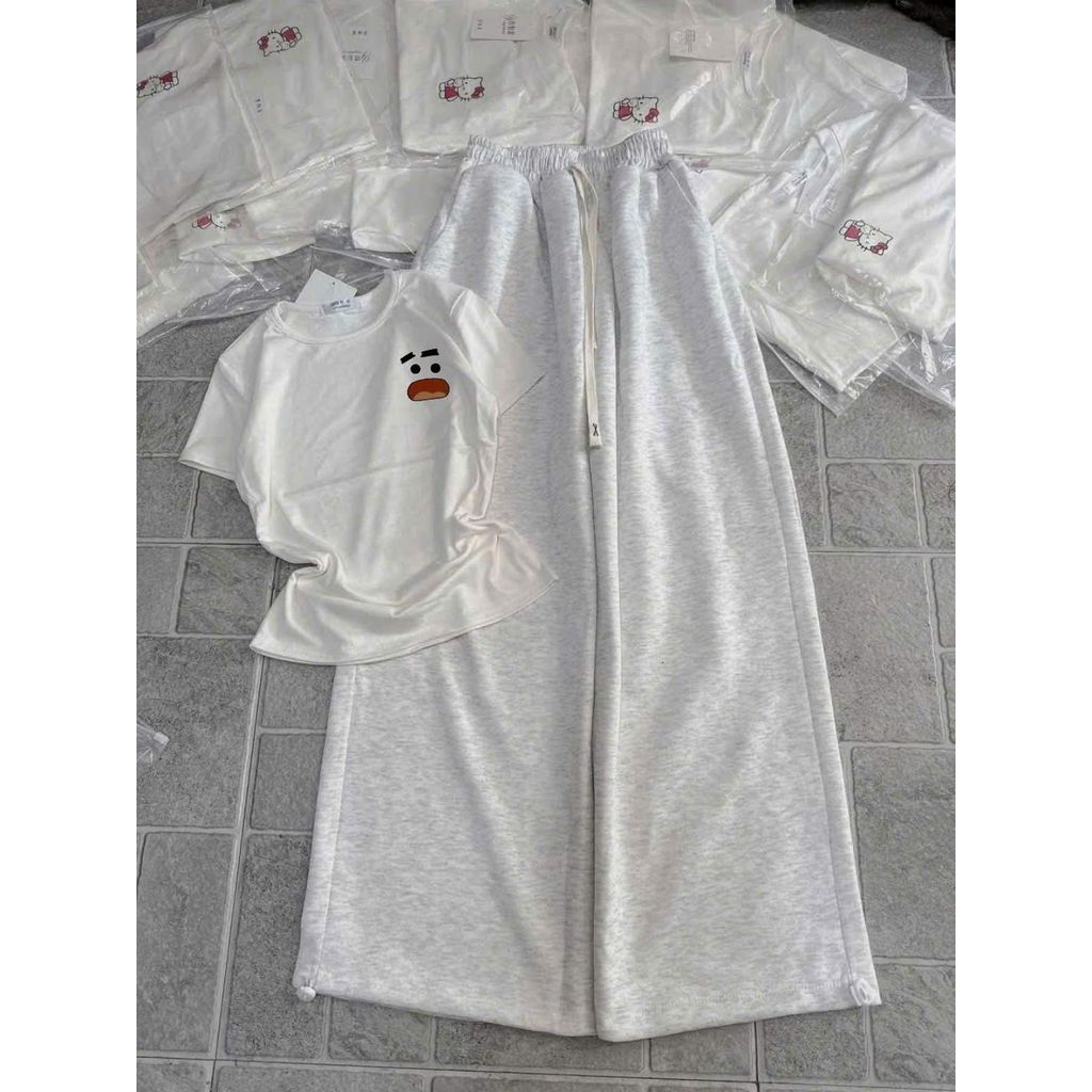 sét bộ quần dài da cá xám tiêu +mix áo Croptop in ng ực Phong cách đa dạng -chang3158