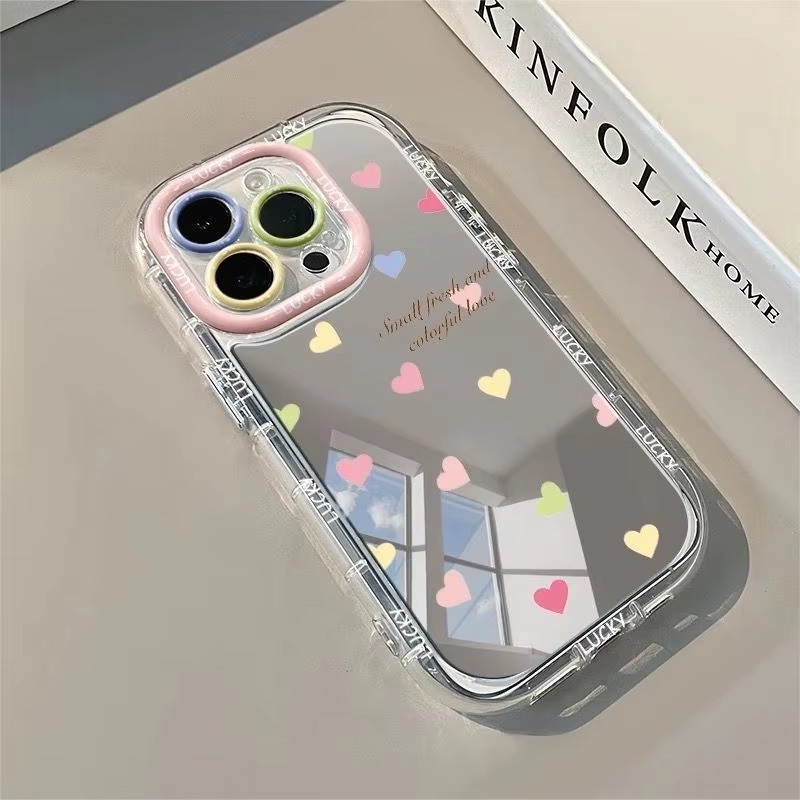 Đẹp Nhiều Màu Sắc Tình Yêu Họa Tiết Tiếng Anh Gương Ốp Lưng Điện Thoại iPhone 17 16 15 14 13 12 11 Pro Max 16E XR X XS 7 8 Plus Vỏ Chống Sốc