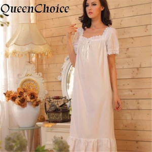 Váy Ngủ Tay Ngắn Bông Cotton Vintage Trắng - Phù Hợp Mặc Ban Đêm