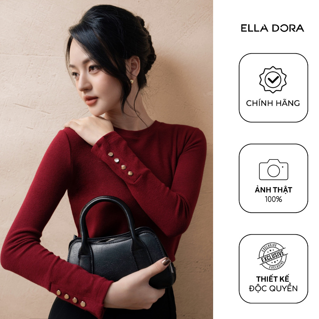 Áo len nữ ELLA DORA thiết kế cúc tay dáng gọn thanh lịch sang trọng 3 màu ĐỎ/ĐEN/TRẮNG KEM [AT61]