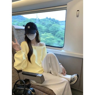 Hàn Quốc Khoe vai Rộng rãi Áo thun dài tay Áo Nữ