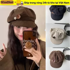 Mũ bóng chày WOODNEST vải nhung hình bát giác, hai nút chống gió, điều chỉnhsize