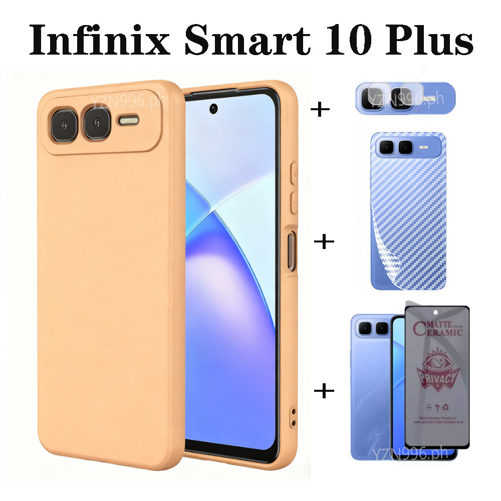 4in1 Dành Cho Infinix Smart 10 Plus Ốp Điện Thoại Thông Minh 10 10HD 9 8 Ốp Điện Thoại Silicon Mềm + Phim Bảo Vệ Quyền Riêng Tư Chống Gián Điệp + Phim Ống Kính + Ốp Lưng