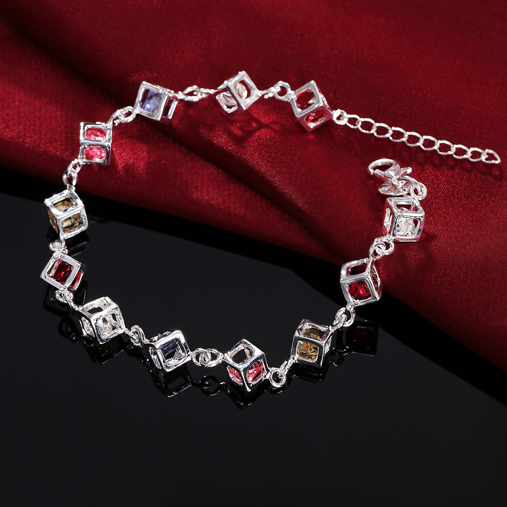 Vòng tay bạc 925 trang sức cưới thời trang, zircon nhiều màu sắc