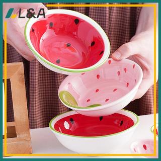 L & A Bát gốm hình dưa hấu kèm thìa, dùng cho ngũ cốc, ramen, canh, hoa văn trái cây