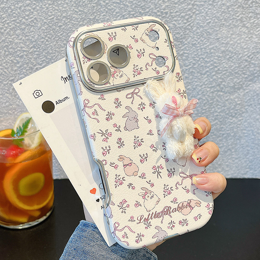 Ốp điện thoại da cửa sổ búp bê thỏ 3D cho iPhone 17 Pro Max 16 15 14 13 Vỏ bảo vệ chống sốc