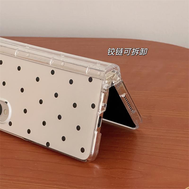 Ốp điện thoại màu trắng có chấm bi màu đen Thích hợp cho Samsung Galaxy ZFold7 zfold6 Vỏ cứng gấp dây buộc cho Z Fold 7 6 5 4 3 5G Vỏ bảo vệ