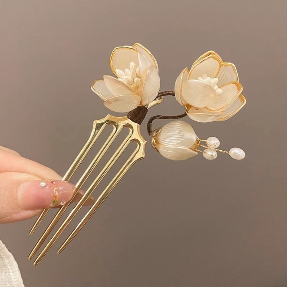 Kẹp tóc hợp kim mộc lan với thiết kế hoa văn thanh lịch hình chữ U, phù hợp trang trí mái tóc