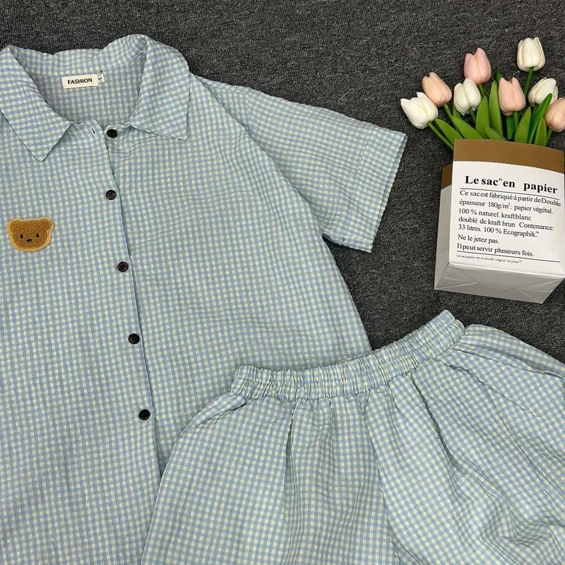 Set pijama đũi caro bigsize tay ngắn quần đùi bí mặc ngủ mát  xinh xắn dễ thương ESHOP Đồ Bộ Nữ Mặc Nhà MS510