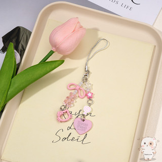 【Chamvn】Mặt dây chuyền điện thoại đính hạt thủ công hình bánh dâu tây thích hợp để treo túi xách. đa năng hình trái tim