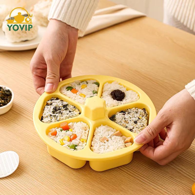 YOVIP 6 trong 1 Khoang Tam Giác Khuôn Sushi Máy Làm Cơm Máy Làm Sushi Khôngsti Dụng Cụ Nhà Bếp Hộp Bento Đồ Dùng Bữa Ăn Cho Rong Biển Cilantro Cơm Bóng VN