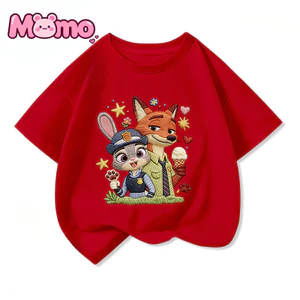 Zootopia Họa Tiết Hoạt Hình In Hình Bé Trai Và Bé Gái Cùng Phong Cách Thời Trang Tay Ngắn Cổ Tròn Trẻ Em Top