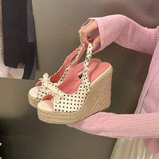 Giày cao gót dày 12CM mới Nơ Xăng đan hở mũi nữ