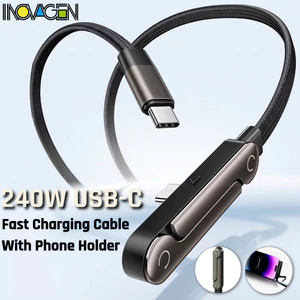 Cáp sạc nhanh bện INOVAGEN 240W có giá đỡ điện thoại tích hợp, dây USB-C bền có thể gập lại hình chữ T, cáp sạc giá đỡ vô hình có chân đế