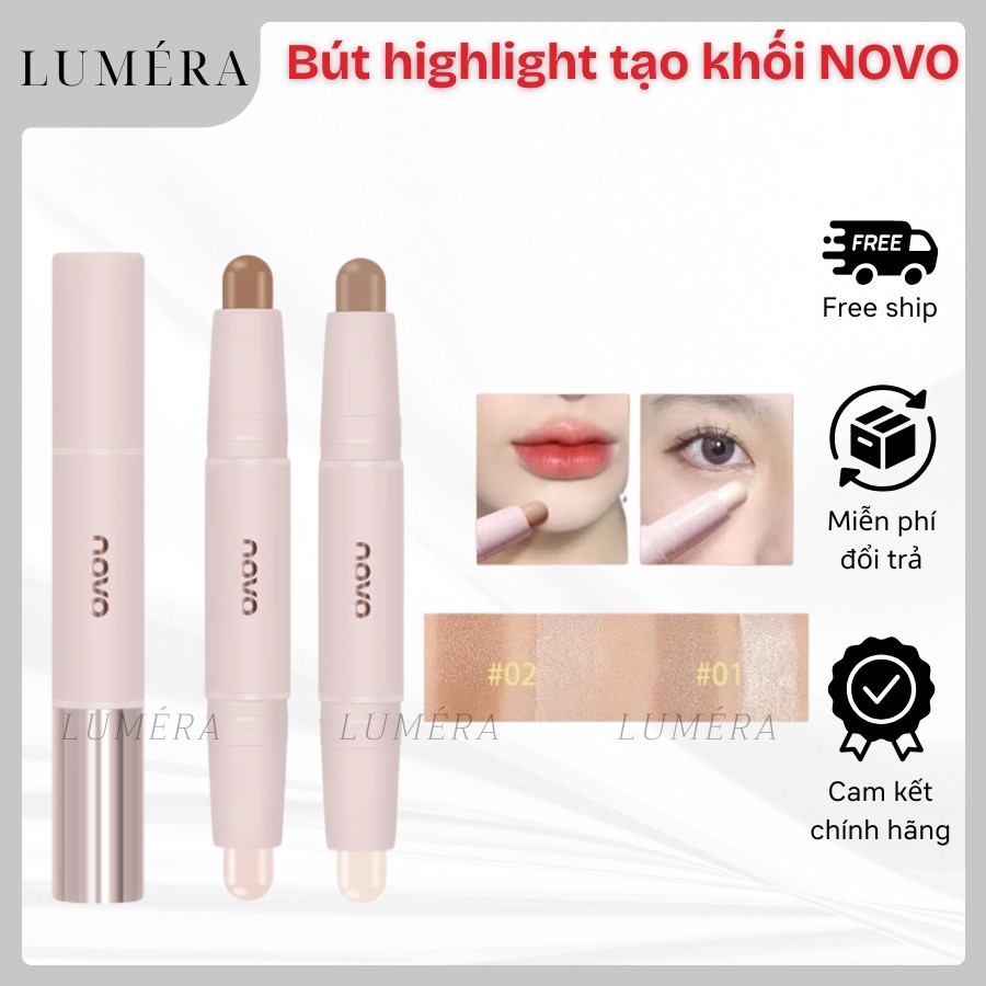 Bút Highlight Tạo Khối 2 Đầu NOVO Dạng Thỏi Kem Bắt Sáng Tạo Khối Trang Điểm Gương Mặt 2 Trong 1