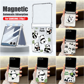 Ốp điện thoại trong suốt họa tiết hấp phụ từ tính gấu trúc dễ thương cho Samsung Galaxy Z Flip 7 Flip 6 Flip 5 Flip 7 FE Hard PC Folding Cover