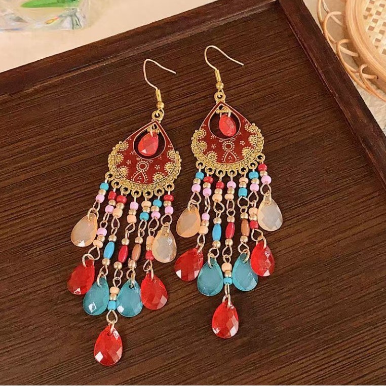 Bông tai khí chất nữ tua dài phong cách dân tộc Bohemian