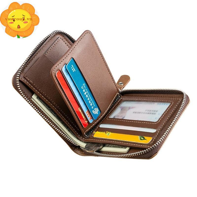 VASTJI Vintage Ngắn Dây Kéo Ví Nam Thời Trang Đồng Xu Nhà Thơ Nhiều Thẻ Khe Cắm Thẻ Ví Cao Cấp Sang Trọng Ví Quà Tặng VN