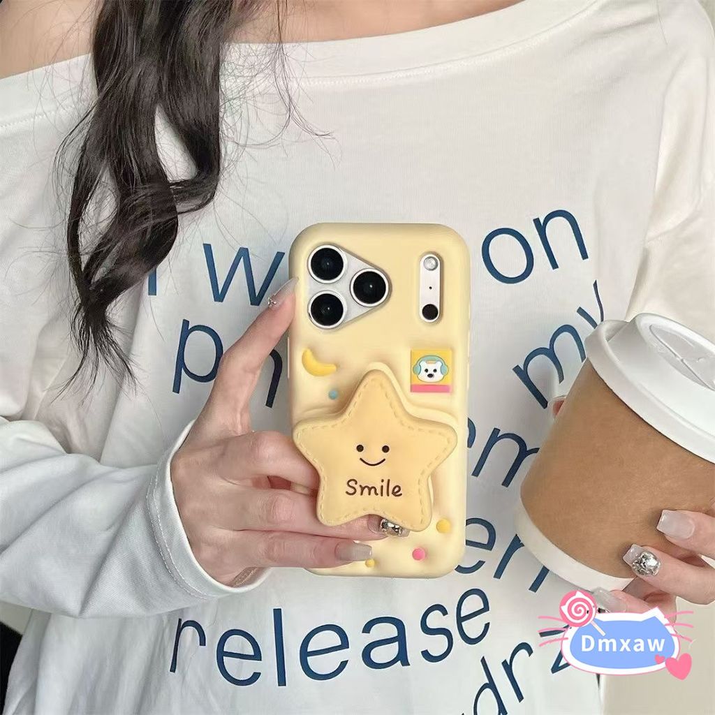 Ốp Điện Thoại Đứng Ngôi Sao Vàng Dễ Thương Cho Xiaomi 17 Pro Max 16 15 14 13 Poco F8 F7 F6 Pro Ultra Redmi K90 K80 K70 Pro Max Vỏ Hoạt Hình Mặt Trăng 3D Vỏ Silicon Mềm Chống Sốc