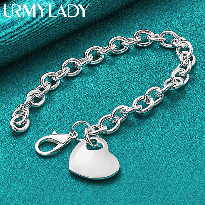 URMYLADY - Mặt dây chuyền và vòng tay bạc 925 hình trái tim, phù hợp cho đám cưới và trang sức thời trang nữ