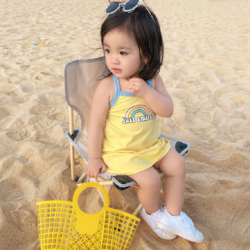 Đầm Bé Gái Sọc Mùa Hè Hoạt Hình Không Tay Sling 80-120 Size E67W