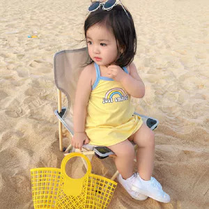 Đầm Bé Gái Sọc Mùa Hè Hoạt Hình Không Tay Sling 80-120 Size E67W