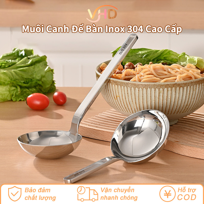Muôi Canh Để Bàn Inox 304 Cao Cấp - Đầu Tròn To, Cán Ngắn Chống Nóng, Thiết Kế Sang Trọng & Bền Bỉ