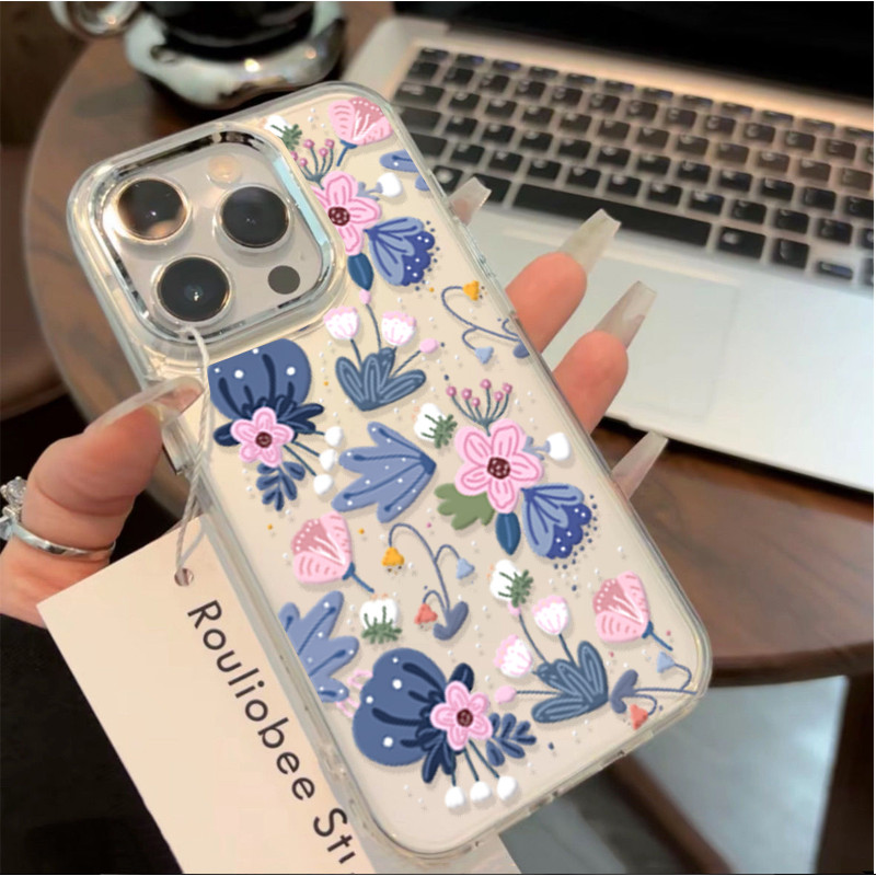 Ốp Lưng Cho Samsung Galaxy S21FE S10 S9 S8 Note 20 10 Plus S21 S22 Siêu Vintage Nhỏ Hoa Mềm Mại Trong Suốt Mạ Kim Loại Ống Kính