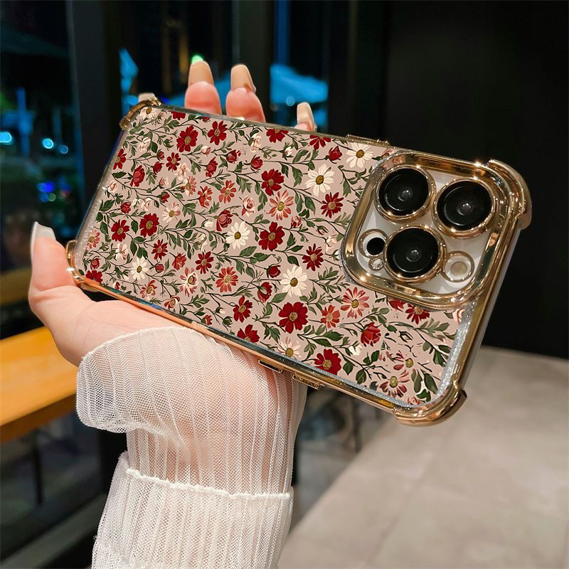 Ốp Lưng Cho OPPO A6 A5 A3 Pro A6X A3X A5X Reno 15F 13F 15 12 10 14 Pro 11 10 5G 11F 12F Reno 6 7 8 Pro 7Z 8Z 8T Ốp Điện Thoại Thời Trang Hoa Cúc Mạ TPU Chống Sốc Thu