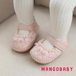 MG-Baby Bé Gái Giày Đế Mềm Chống Trơn Trượt Móc Và Vòng Đóng Ngọc Trai Ren Trang Trí Giày Đi Bộ Đầu Tiên Giày Công Chúa Thoải Mái