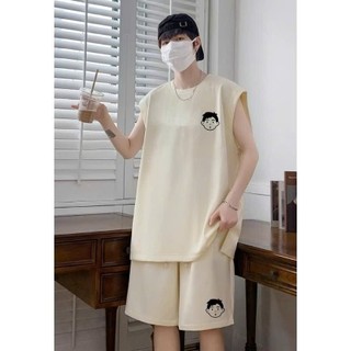 Set Bộ Thể Thao Tank Top Nam Nữ Phối Hình Cậu Bé Natural, Vải Cotton Khô Thoáng Mát, Trẻ Trung