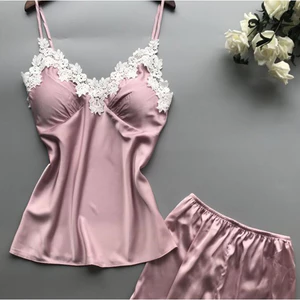 Hàng sẵn có Sling Quần short ren Phù hợp với Bộ đồ ngủ Ren hai mảnh Gợi cảm Cám dỗ Loungewear